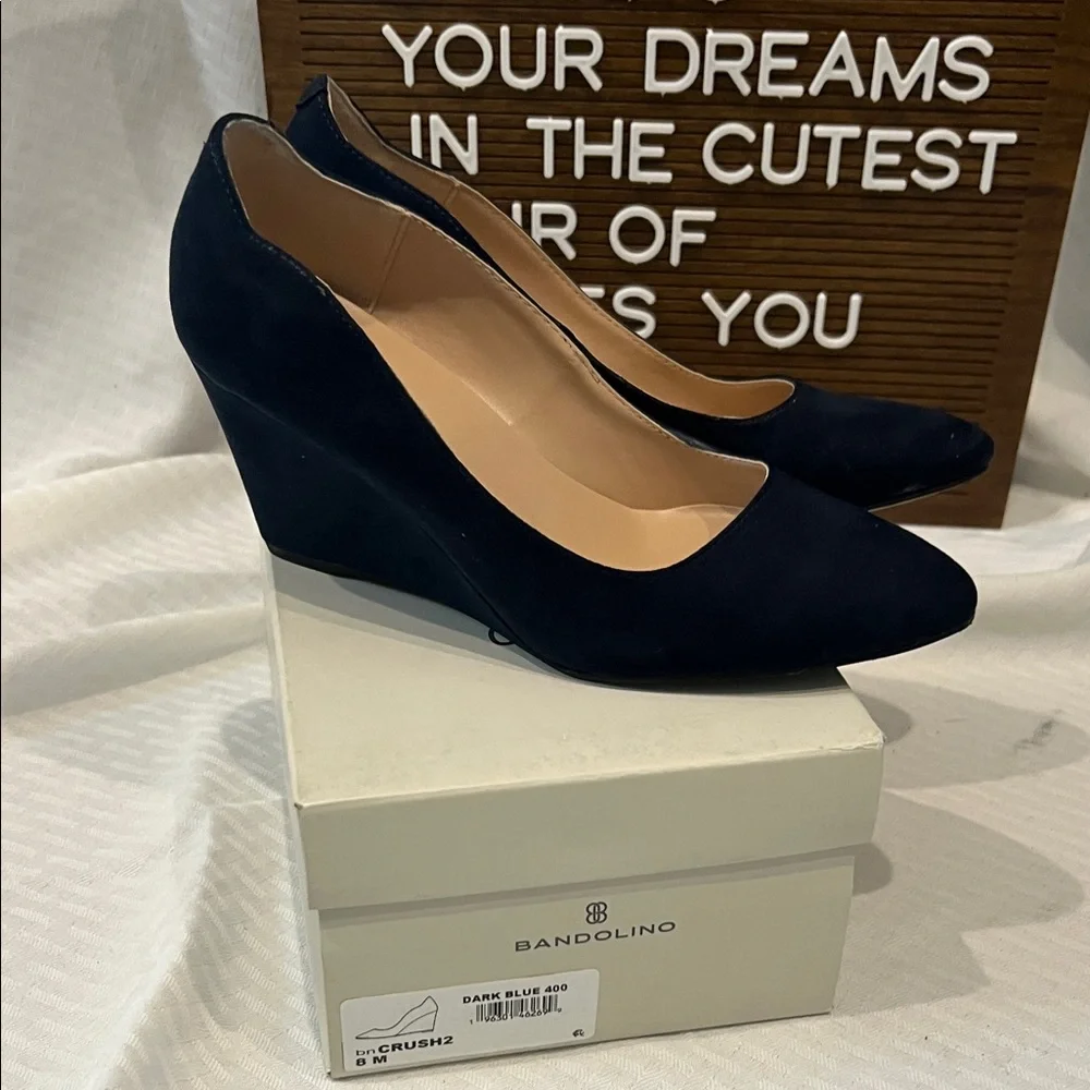 Bandolino Dark Blue Suede Wedge Pumps